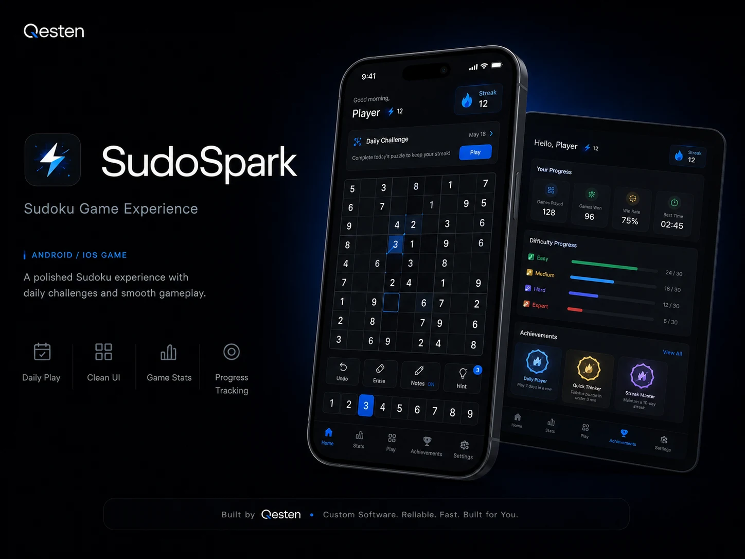 SudoSpark Sudoku mobile game interface on phone and tablet